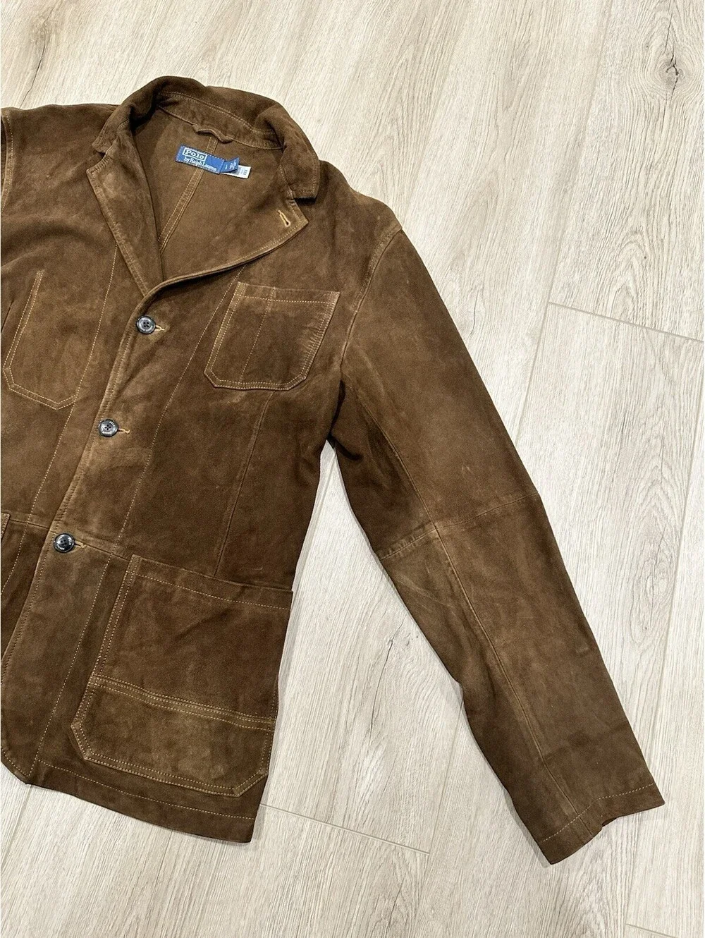 Polo Ralph Lauren Goat Suede Utility Jacket Mens Brown Size Large